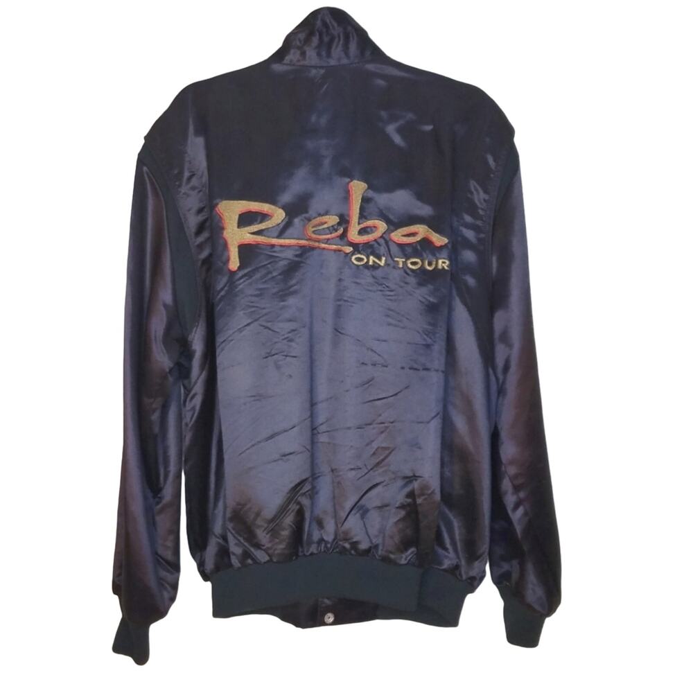 Vintage Reba McEntire ON TOUR SATIN JACKET Country Music Concert Crew RARE Large